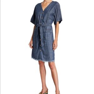 NWT Trina Turk Denim Fray Button-Up Shirt Dress